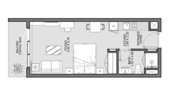 Apartment floor plan, 1 room in VERDANA 3 No. 11018 (2D)